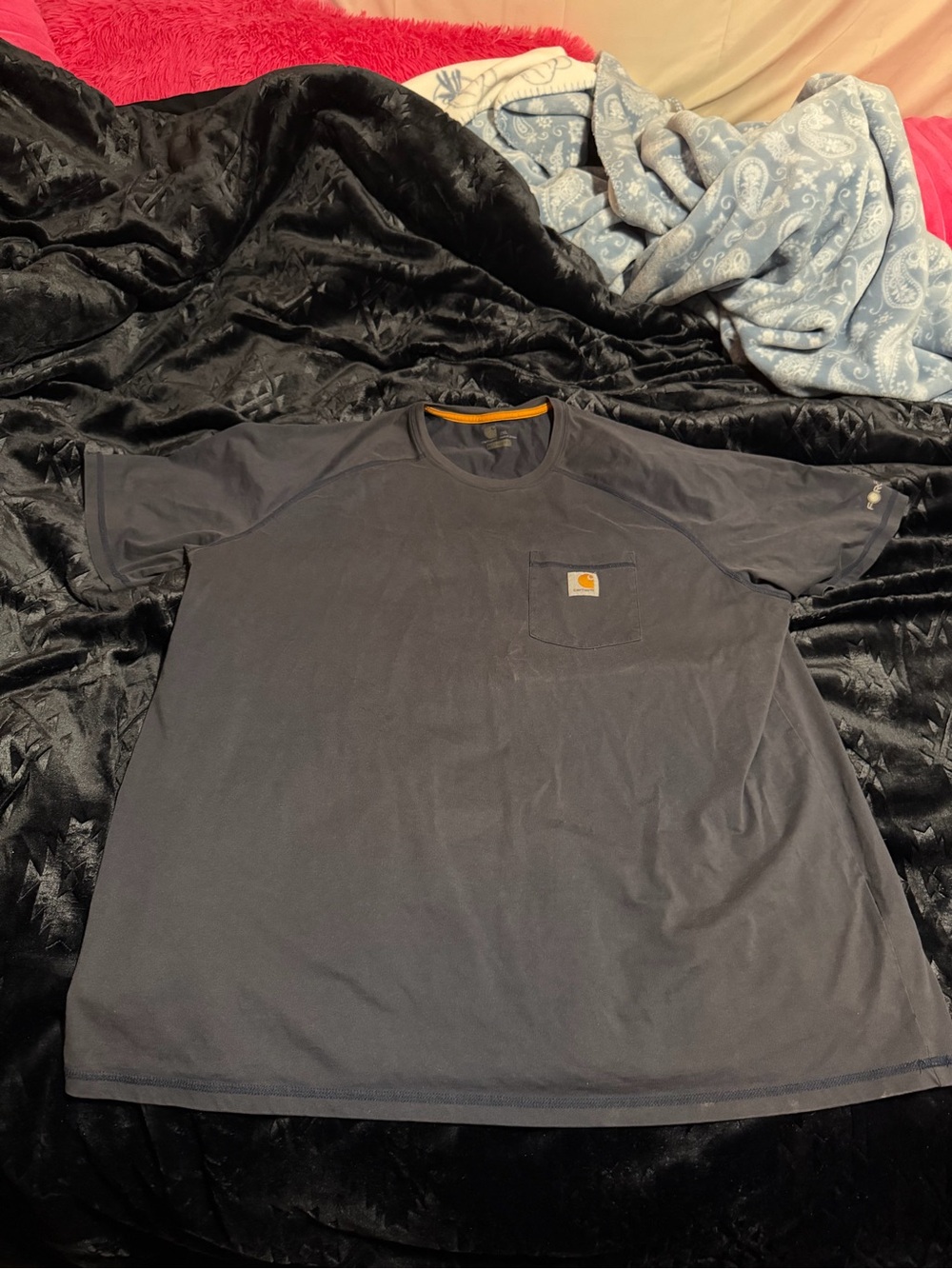 Carhartt Men’s Short Sleeve Pocket Tee in Black with Orange Trim